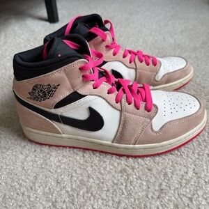 Air Jordan 1 Mid SE crimson tint hyper pink-black unisex lace-up Size Men’s 9